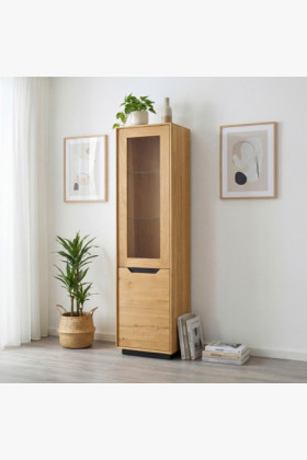 Massive Eiche Vitrine einflügelig mit Glastür natur